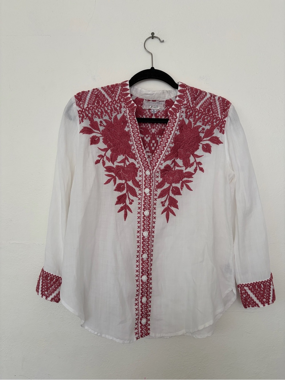 Johnny Was Embroidered V-Neck Top